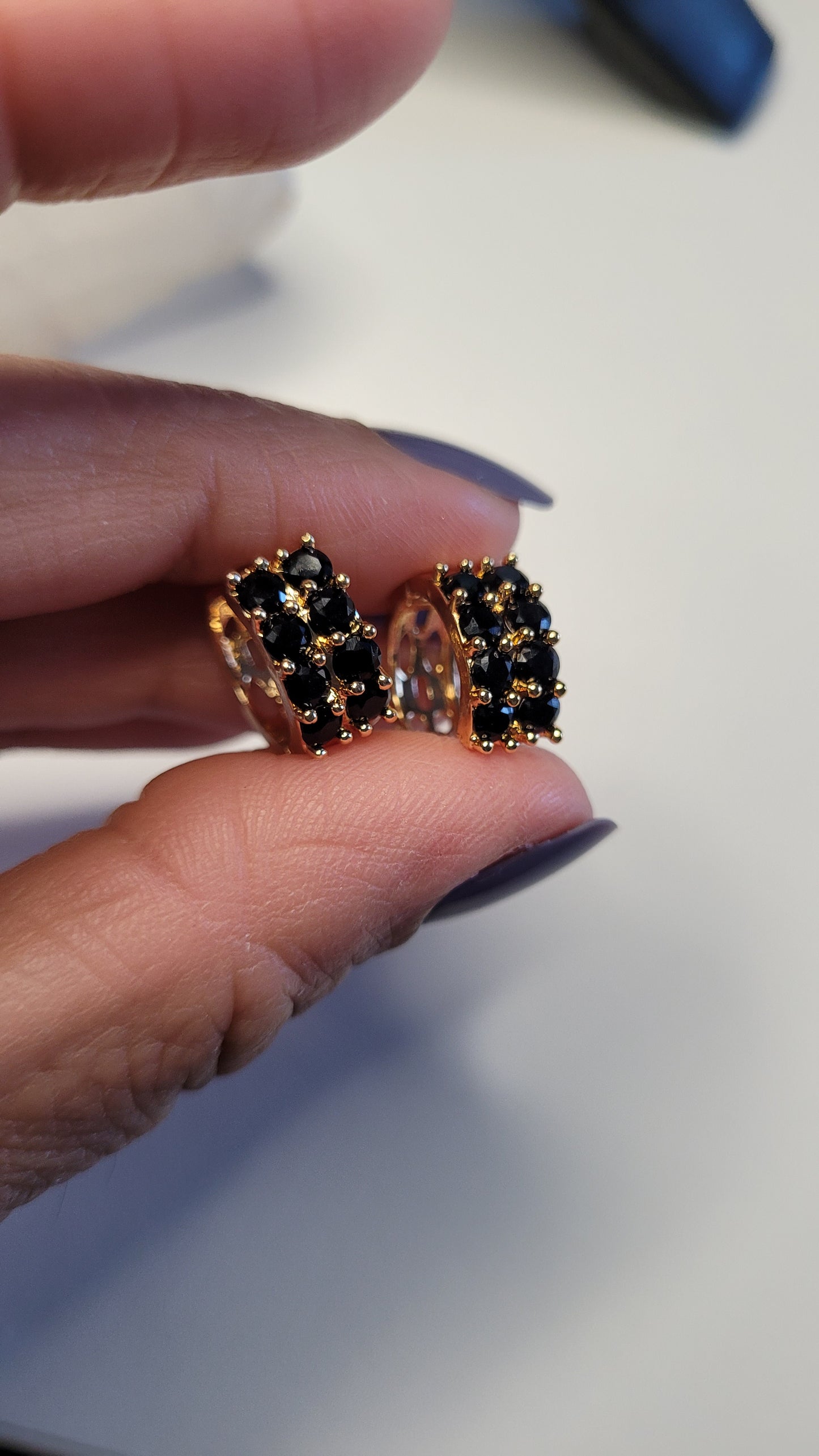 Black Zirconia Huggie Earrings