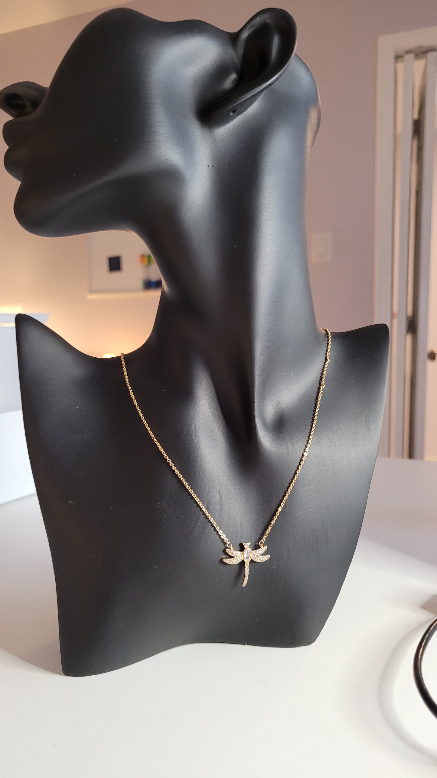 Dragonfly Necklace Gold plated with Zirconia