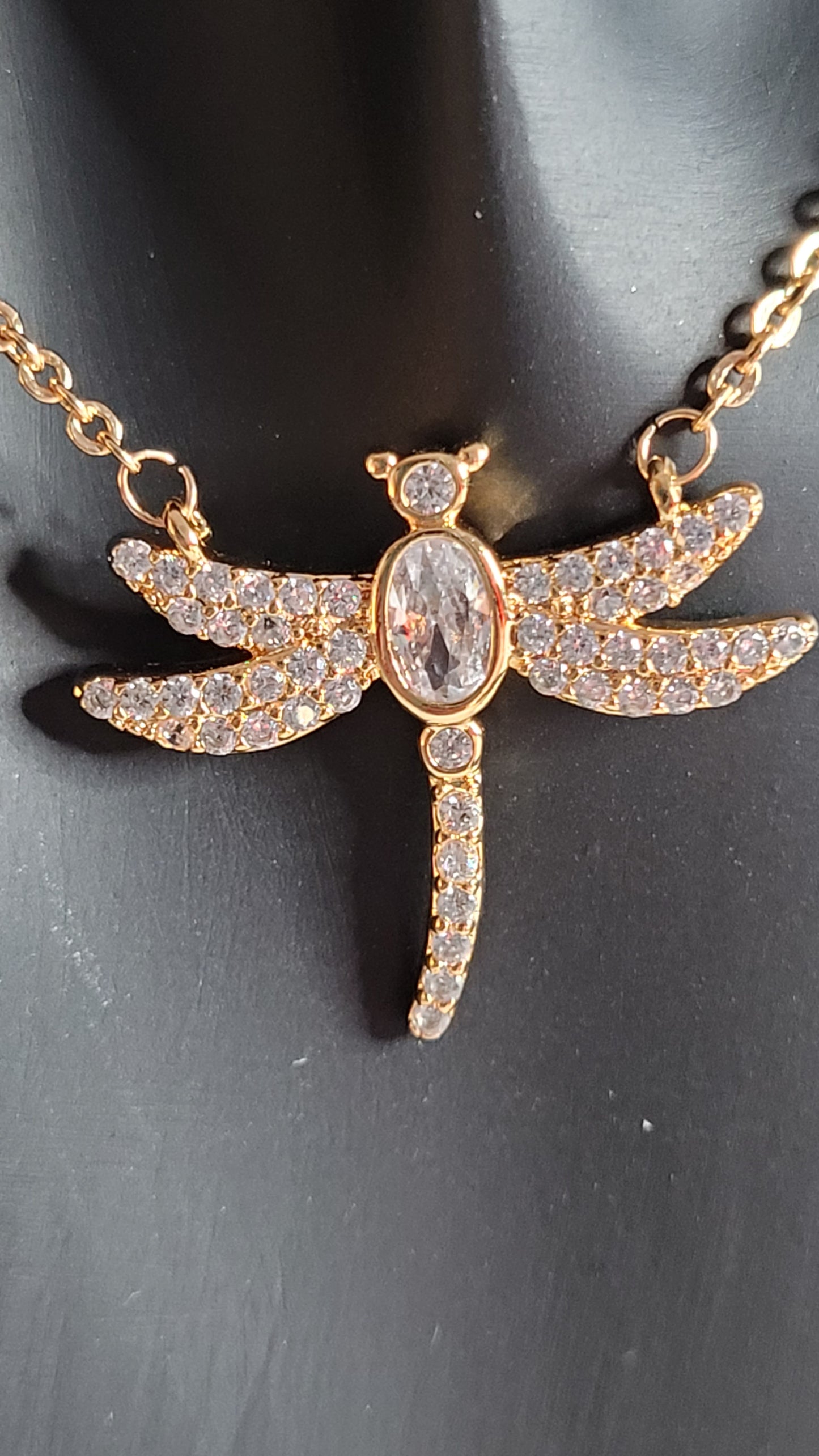 Dragonfly Necklace Gold plated with Zirconia